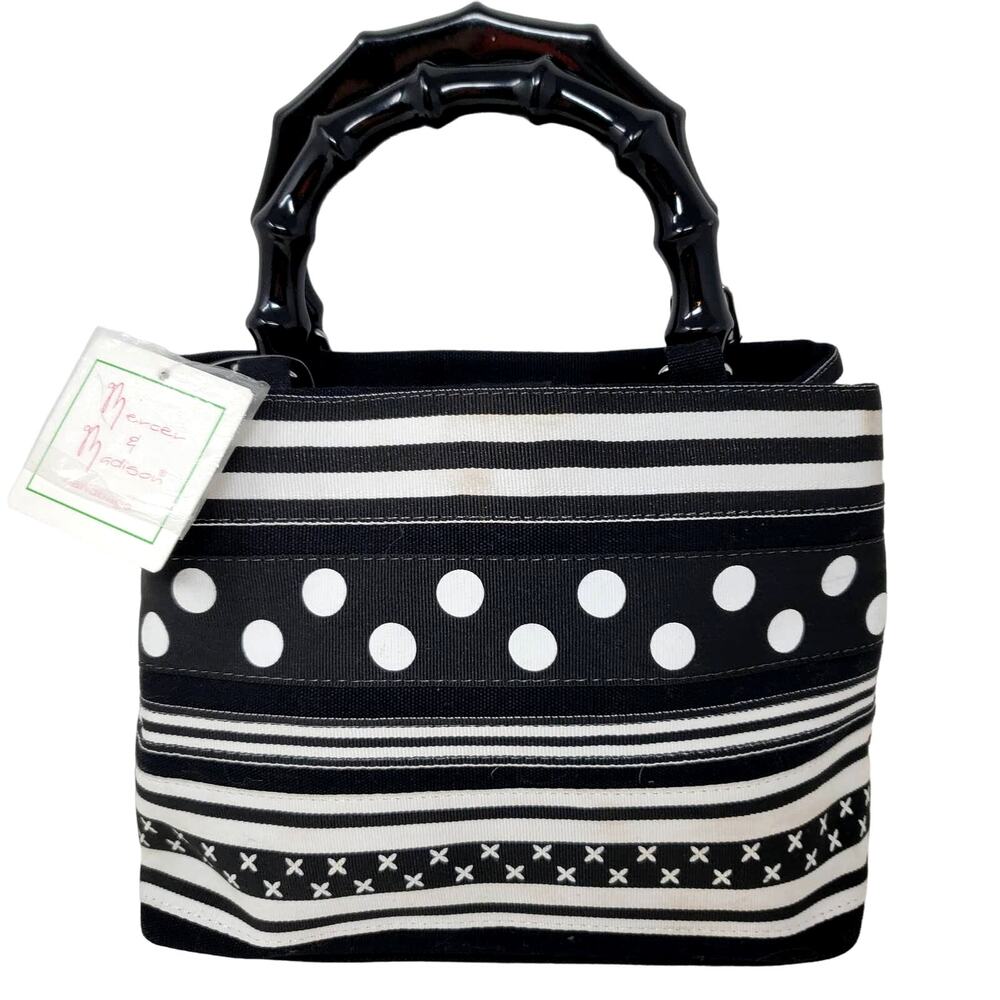 NEW! Mercer & Madison Handbags Satchel Black White Hardshell Handle
